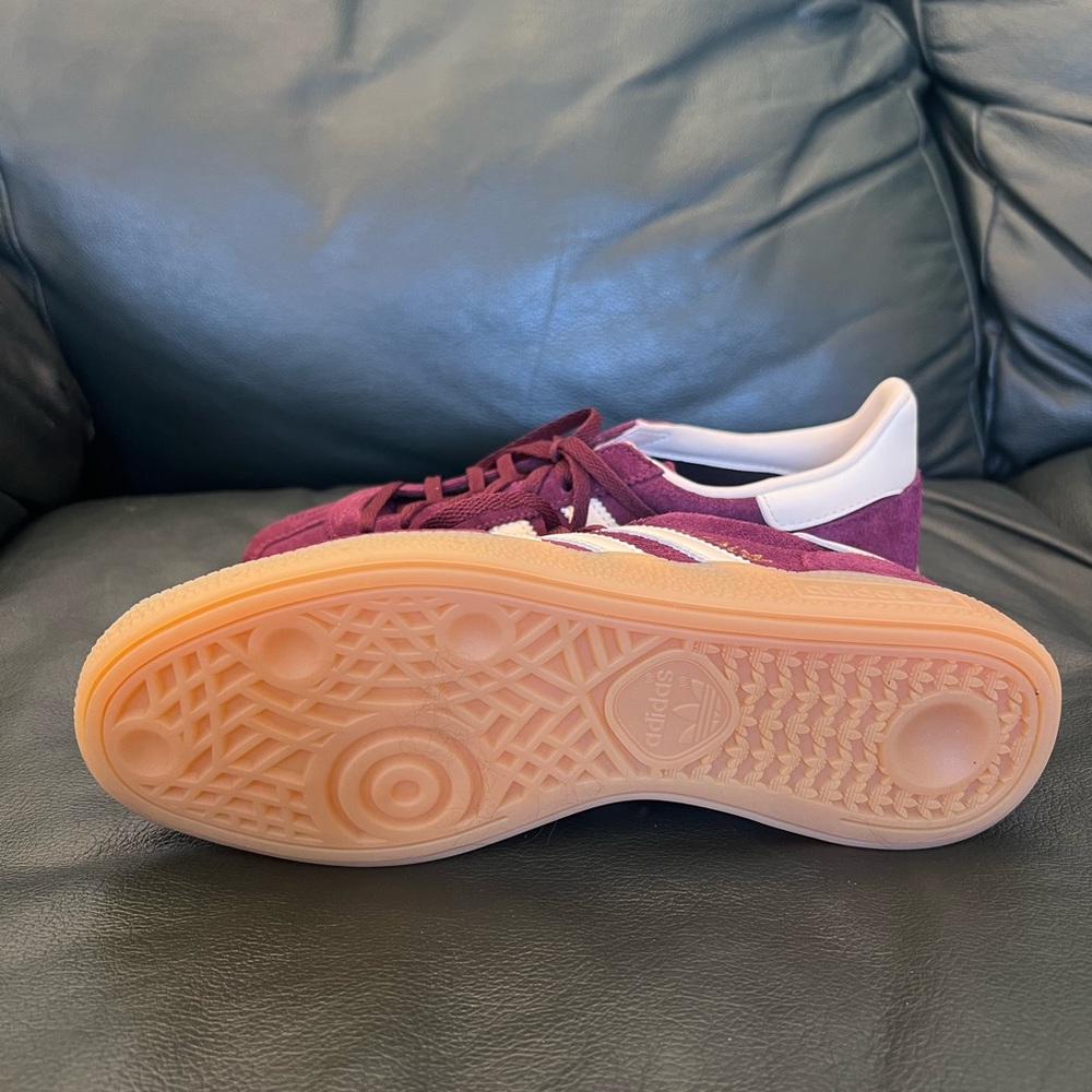 Adidas Maroon Suede Sneakers with White Stripes - Picture 3 of 6
